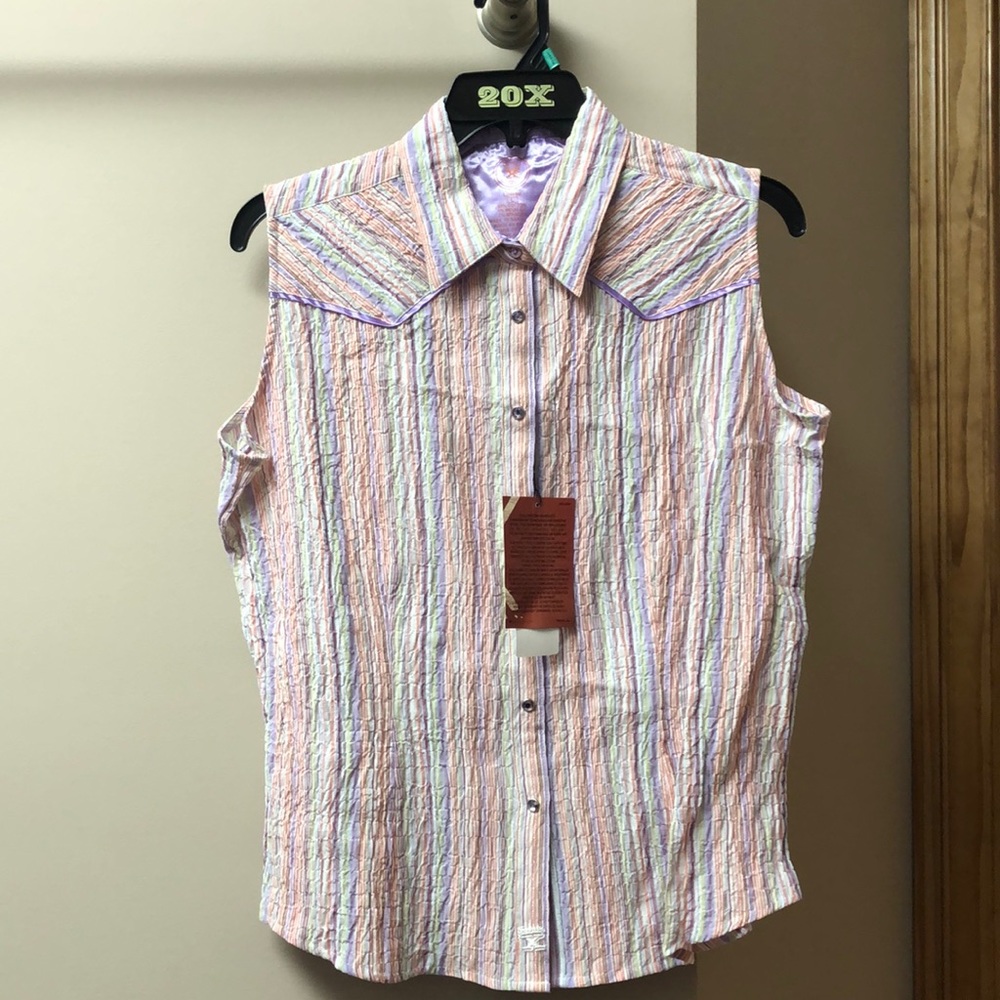 Vintage NWT TwentyX by Wrangler Sleeveless Snap Up Shirt w/rhinestone buttons